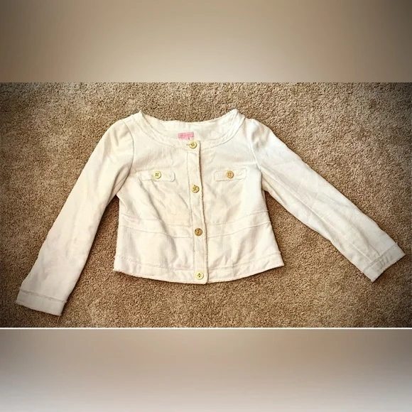 Lilly Pulitzer Cream Millie Linen Blend Jacket with Gold Buttons, Size Large - Picture 3 of 15